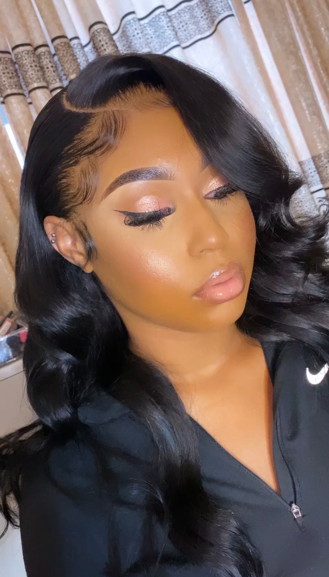 Sleek side-part body wave lace wig install by Beautybybeckssss