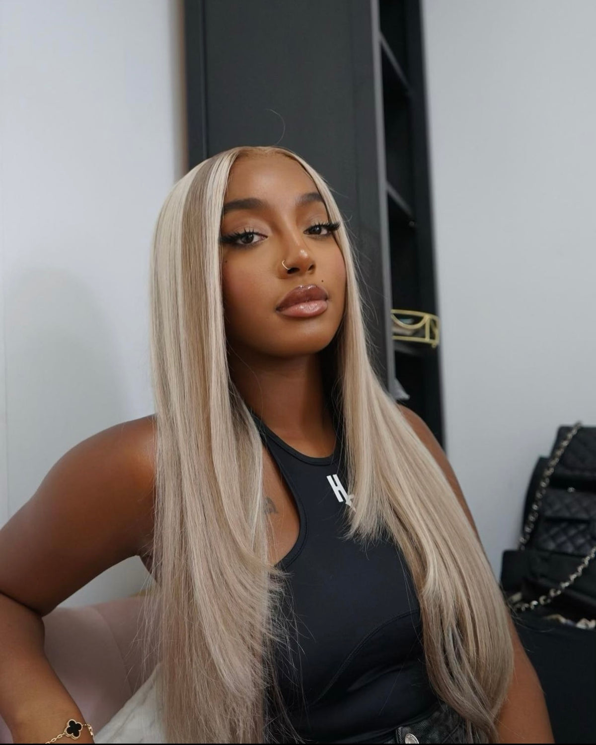 Icy Blonde 24 inch swiss lace wig with blonde highlights by Beautybybeckssss